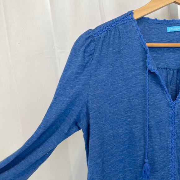J. MCLAUGHLIN Tassel Tie V Neck Pullover Top Linen Knit Blue Size XS - Picture 4 of 9